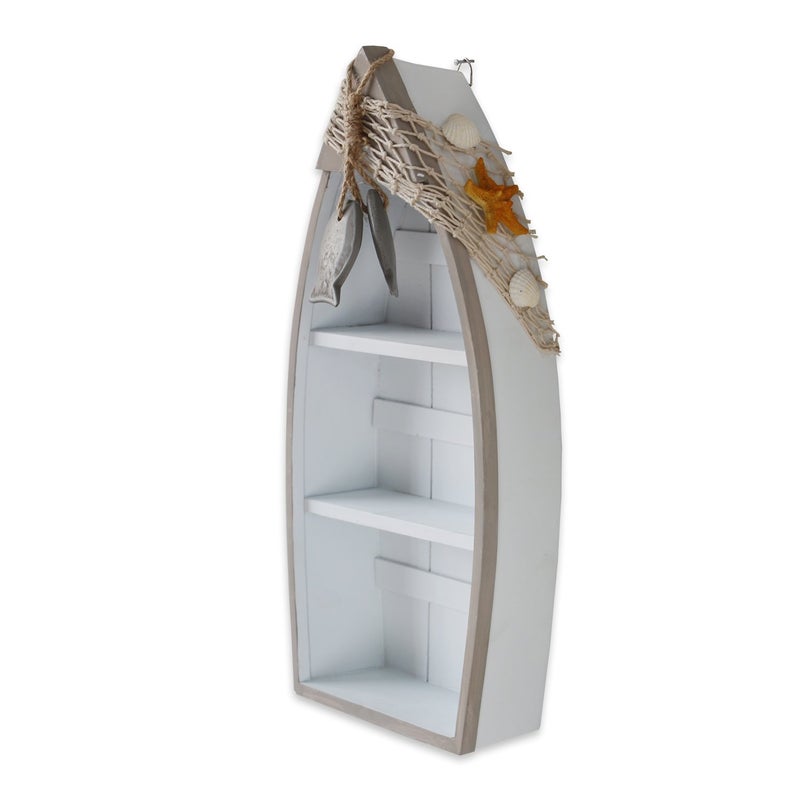 Attraction Design Wooden Boat Shelf, 16.5" H Standing Boat Display with Fish Net Starfish Seashell Accents White Beach Nautical Theme Decor H (Boat Shelf) - Image 1